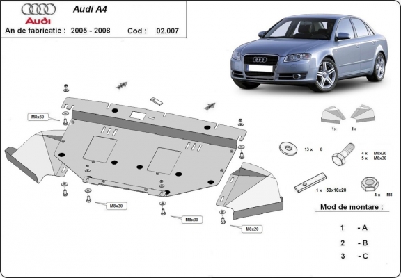 Acél motor, hűtő védőlemez Audi A4 B7