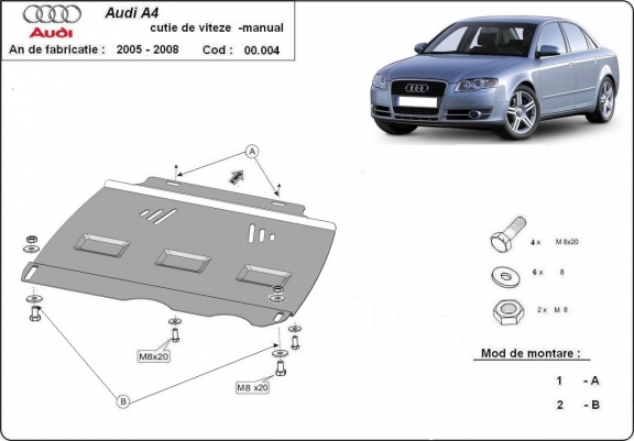 Acél kapcsolószekrény védőlemez Audi A4 B7- Kézi váltós