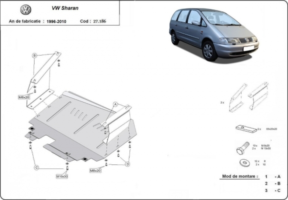 Acél motor, kapcsolószekrény védőlemez Volkswagen Sharan