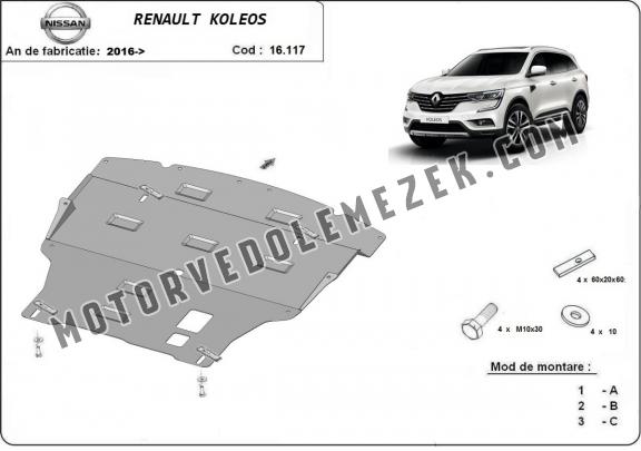 Acél motor, sebbeségváltó, hütő, első lökhárító védőlemez Renault Koleos