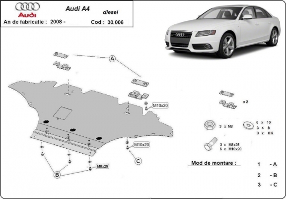 Acél motor, hűtő védőlemez Audi A4 B8