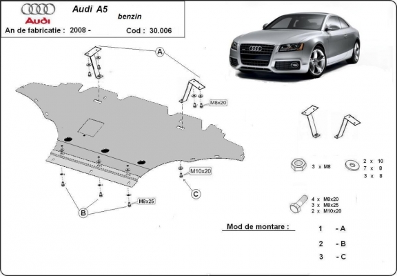Acél motor, hűtő védőlemez Audi A5