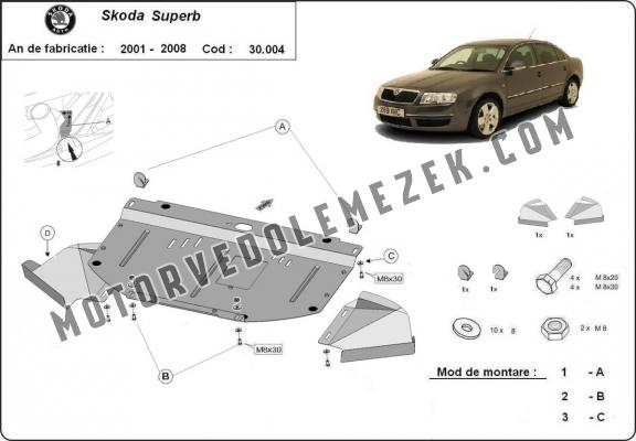 Acél motor, hütő védőlemez Skoda Superb