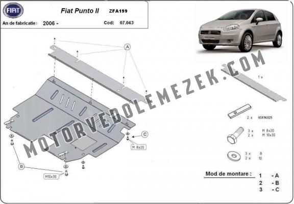 Acél motor, kapcsolószekrény, hütő védőlemez Fiat Punto