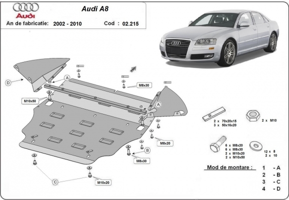 Acél motor, sebességváltó, hűtő, első lökhárító védőlemez Audi A8