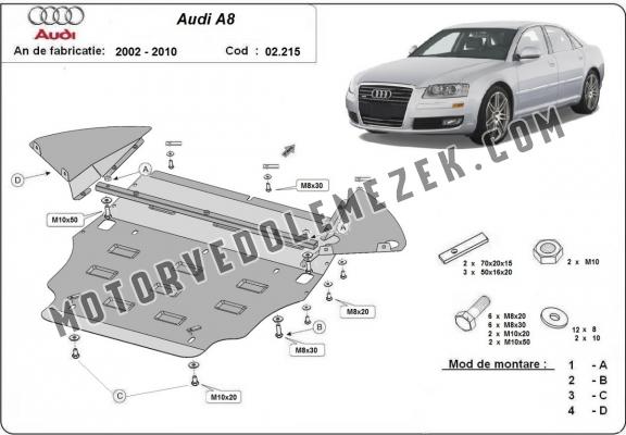 Acél motor, sebbeségváltó, hütő, első lökhárító védőlemez Audi A8