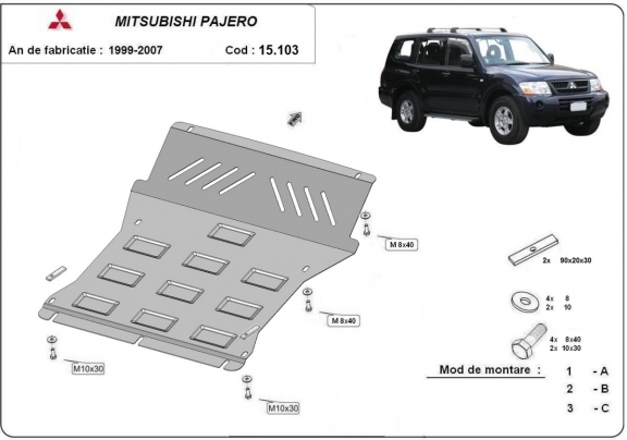 Acél motor, hűtő védőlemez Mitsubishi Pajero 3 (V60, V70) Vers. 2.0
