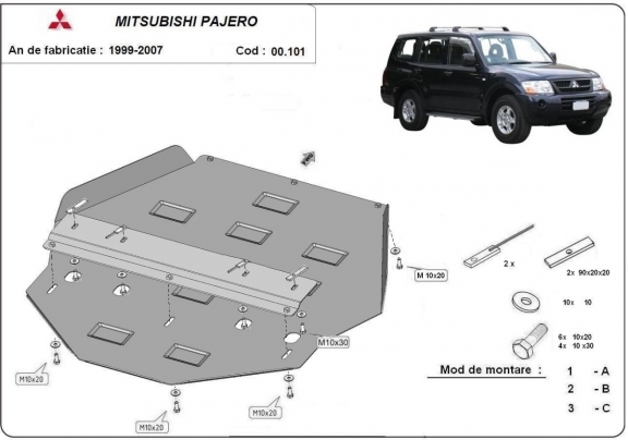 Acél kapcsolószekrény védőlemez Mitsubishi Pajero 3 (V60, V70) Vers 2.0