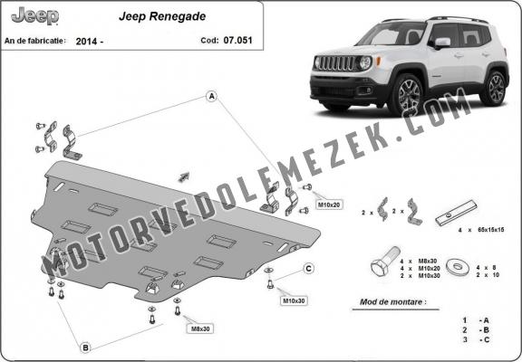 Acél motor, sebbeségváltó, hütő, első lökhárító védőlemez Jeep Renegade