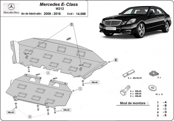 Acél motor, hűtő védőlemez Mercedes E-Classe W212
