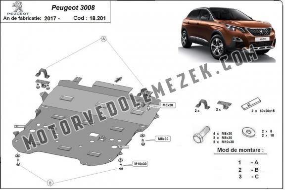 Acél motor, sebbeségváltó, hütő, első lökhárító védőlemez Peugeot 3008