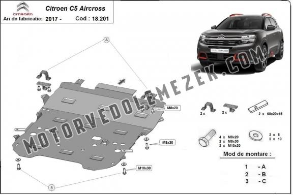 Acél motor, sebbeségváltó, hütő, első lökhárító védőlemez Citroen C5 Aircross 