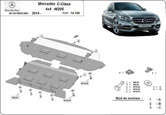 Acél motor, hűtő védőlemez Mercedes C-Class W205 4x4