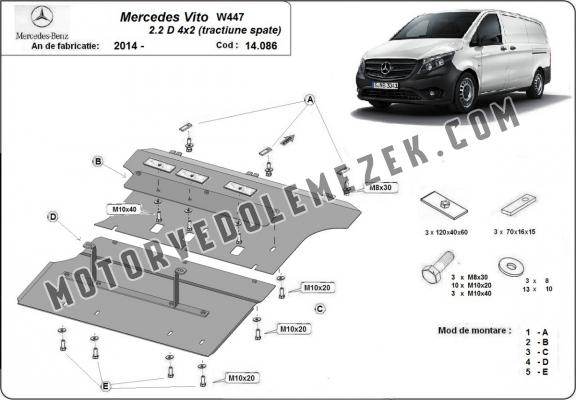 Acél motor, sebbeségváltó, hütő, első lökhárító védőlemez Mercedes Vito W447 - 2.2D 4X2 