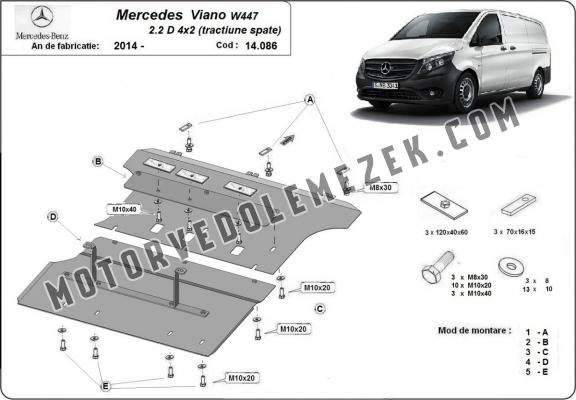 Acél motor, sebbeségváltó, hütő, első lökhárító védőlemez Mercedes Viano W447 2.2 D, 4x2 
