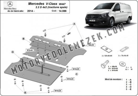 Acél motor, sebbeségváltó, hütő, első lökhárító védőlemez Mercedes V-Class W447 2.2 D, 4x2 