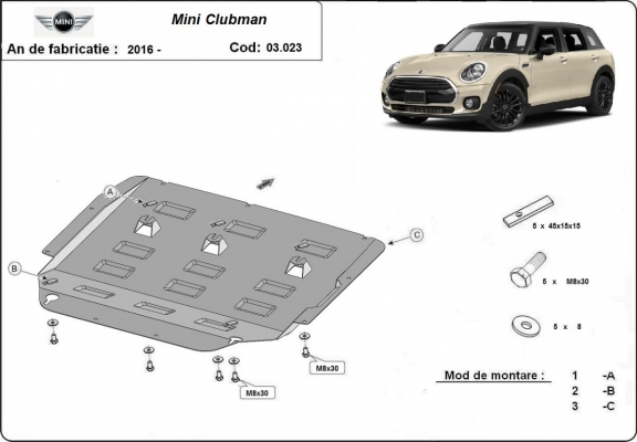 Acél motor, kapcsolószekrény, hűtő védőlemez Mini Clubman
