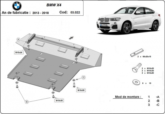 Acél motor, hűtő védőlemez BMW X4
