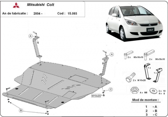 Acél motor, sebességváltó, hűtő, első lökhárító védőlemez Mitsubishi Colt