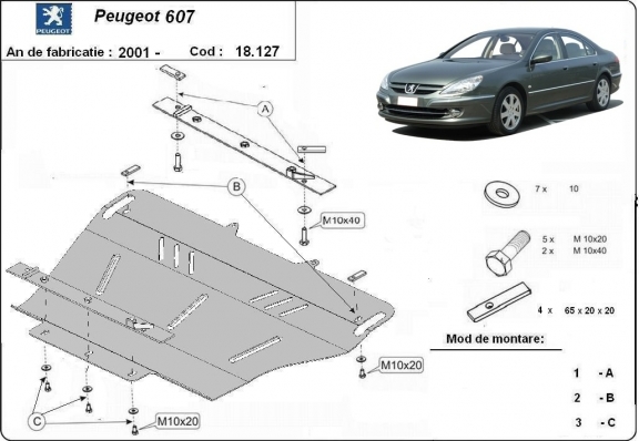Acél motor, kapcsolószekrény védőlemez Peugeot 607