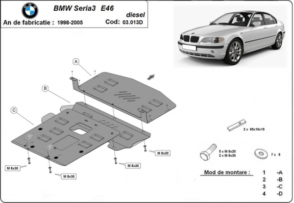 Acél motor, hűtő védőlemez BMW Seria 3 E46