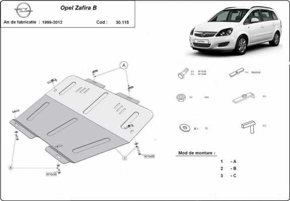 Acél motor, kapcsolószekrény, hűtő védőlemez Opel Zafira