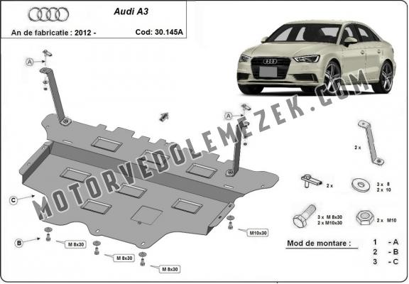 Acél motor, sebbeségváltó, hütő, első lökhárító védőlemez Audi A3 
