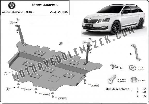 Acél motor, kapcsolószekrény védőlemez Skoda Octavia 3 