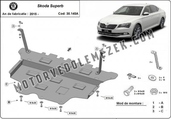Acél motor, sebbeségváltó, hütő, első lökhárító védőlemez Skoda Superb