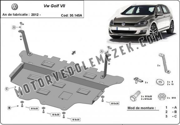 Acél motor, kapcsolószekrény védőlemez VW Golf 7