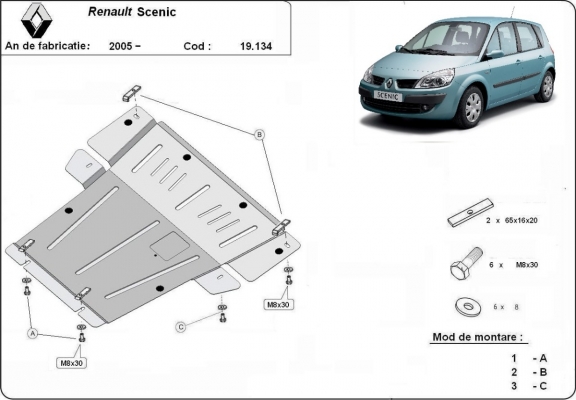 Acél kapcsolószekrény, hűtő védőlemez Renault Scenic