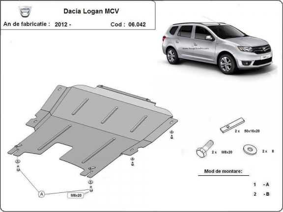 Acél motor, kapcsolószekrény védőlemez Dacia Logan MCV