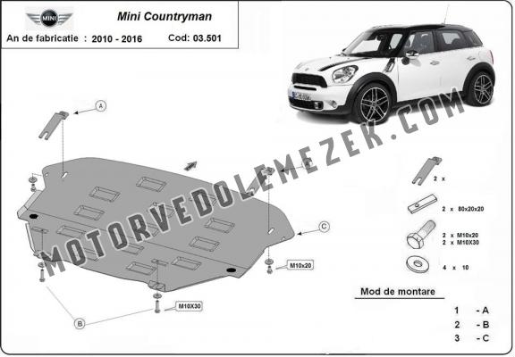Steel skid plate for the protection of the engine and the gearbox for Mini Countryman R60