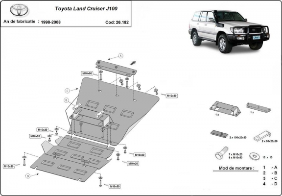 Acél motor, hűtő védőlemez Toyota Land Cruiser J100