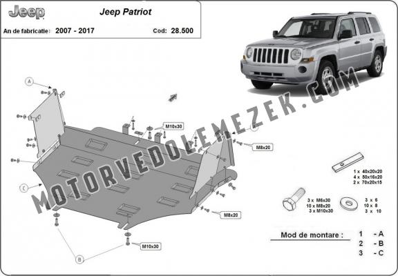 Acél motor, hütő védőlemez Jeep Patriot
