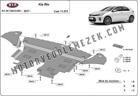 Acél motor, sebbeségváltó, hütő, első lökhárító védőlemez Kia Rio 4