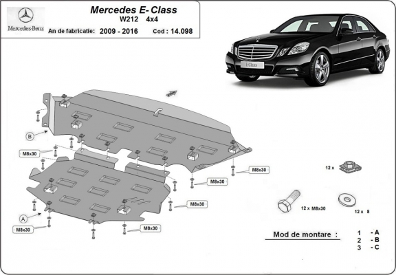 Acél motor, hűtő védőlemez Mercedes E-Classe W212
