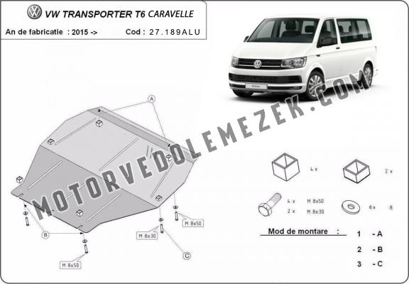 Aluminum motor, sebbeségváltó, hütő, első lökhárító védőlemez Volkswagen Transporter T6 Caravelle