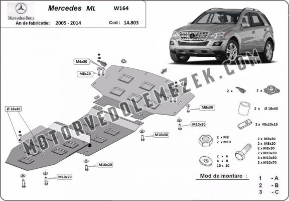Acél motor, sebbeségváltó, hütő, első lökhárító védőlemez Mercedes ML W164
