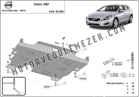 Acél motor, kapcsolószekrény, hütő védőlemez Volvo  V60