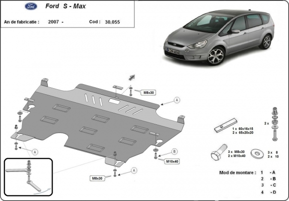 Acél motor, kapcsolószekrény, hűtő védőlemez Ford S - Max