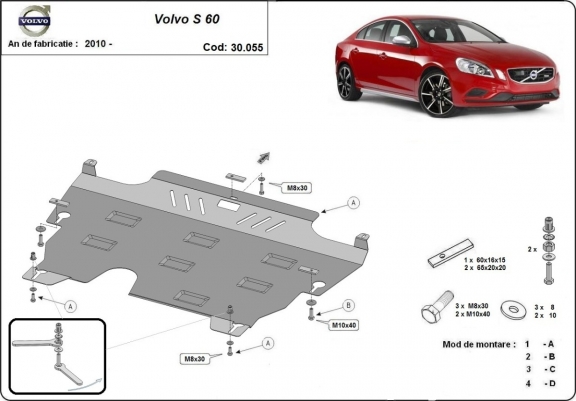 Acél motor, kapcsolószekrény védőlemez Volvo S60