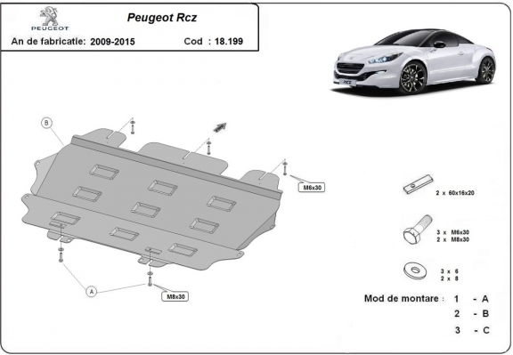 Acél motor, sebességváltó, hűtő, első lökhárító védőlemez Peugeot Rcz