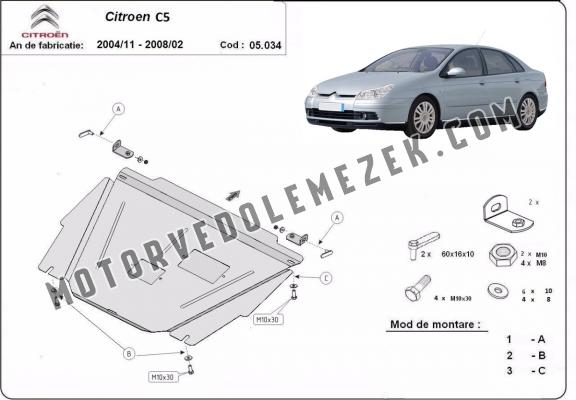 Acél motor, kapcsolószekrény védőlemez Citroen C5