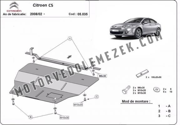 Acél motor, kapcsolószekrény védőlemez citroen C5