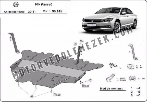 Acél motor, sebbeségváltó, hütő, első lökhárító védőlemez VW Passat B8