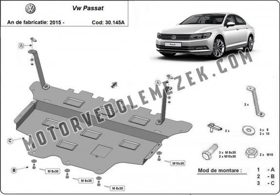 Acél motor, sebbeségváltó, hütő, első lökhárító védőlemez VW Passat B8