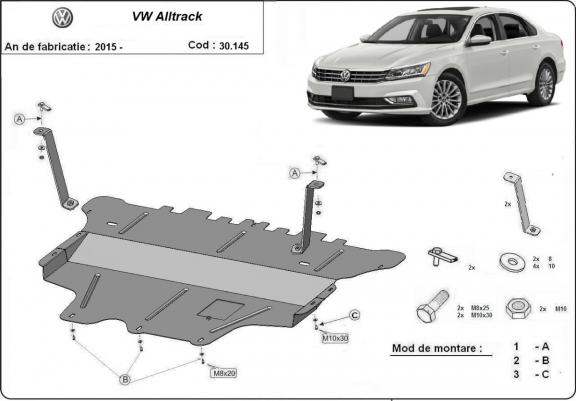 Acél motor, sebességváltó, hűtő, első lökhárító védőlemez VW Passat Alltrack