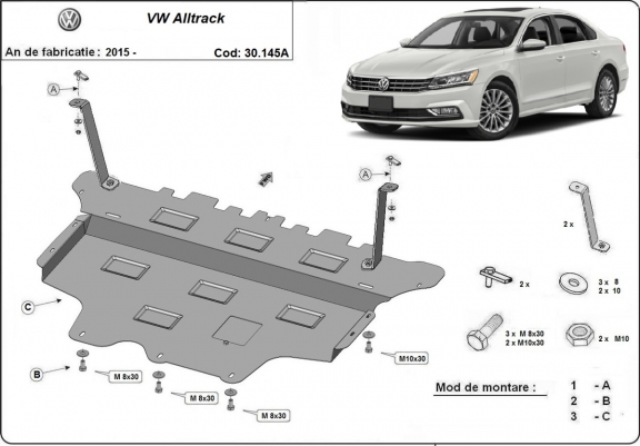 Acél motor, sebességváltó, hűtő, első lökhárító védőlemez VW Passat Alltrack