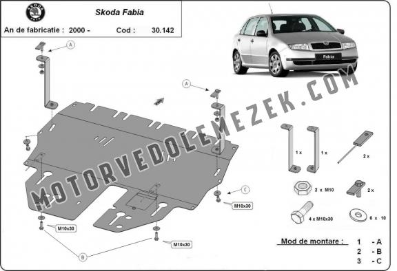 Acél motor, sebbeségváltó, hütő, első lökhárító védőlemez Skoda Fabia 1